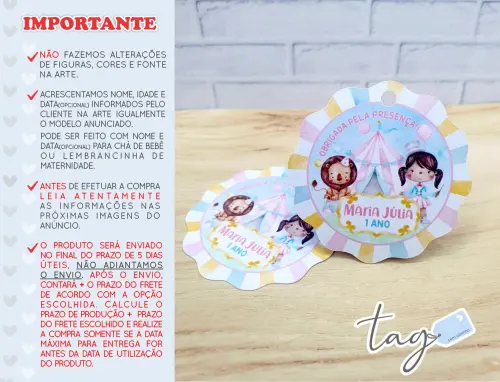 Tag Agradecimento Lembrancinha Circo Rosa 5cm
