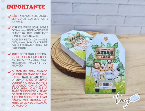 Tag Personalizada Lembrancinha Safari Verde 3,7cm x 5,5cm