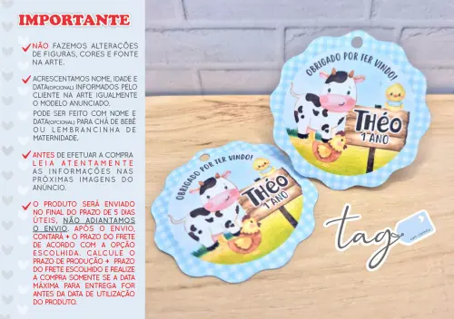 Tag Personalizada Agradecimento Fazendinha Azul - 5cm