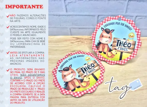 Tag Agradecimento Fazendinha Vermelho - 5cm