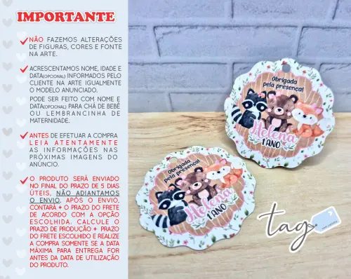 Tag Agradecimento para Lembrancinha - Bosque Encantado Rosa