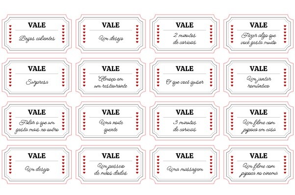 Vales do Amor, Tickets do Amor, Presente DIA DOS NAMORADOS