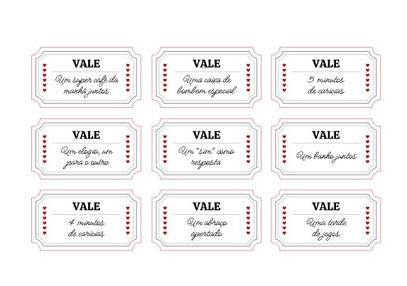 Vales do Amor, Tickets do Amor, Presente DIA DOS NAMORADOS