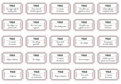 Vales do Amor, Tickets do Amor, Presente DIA DOS NAMORADOS