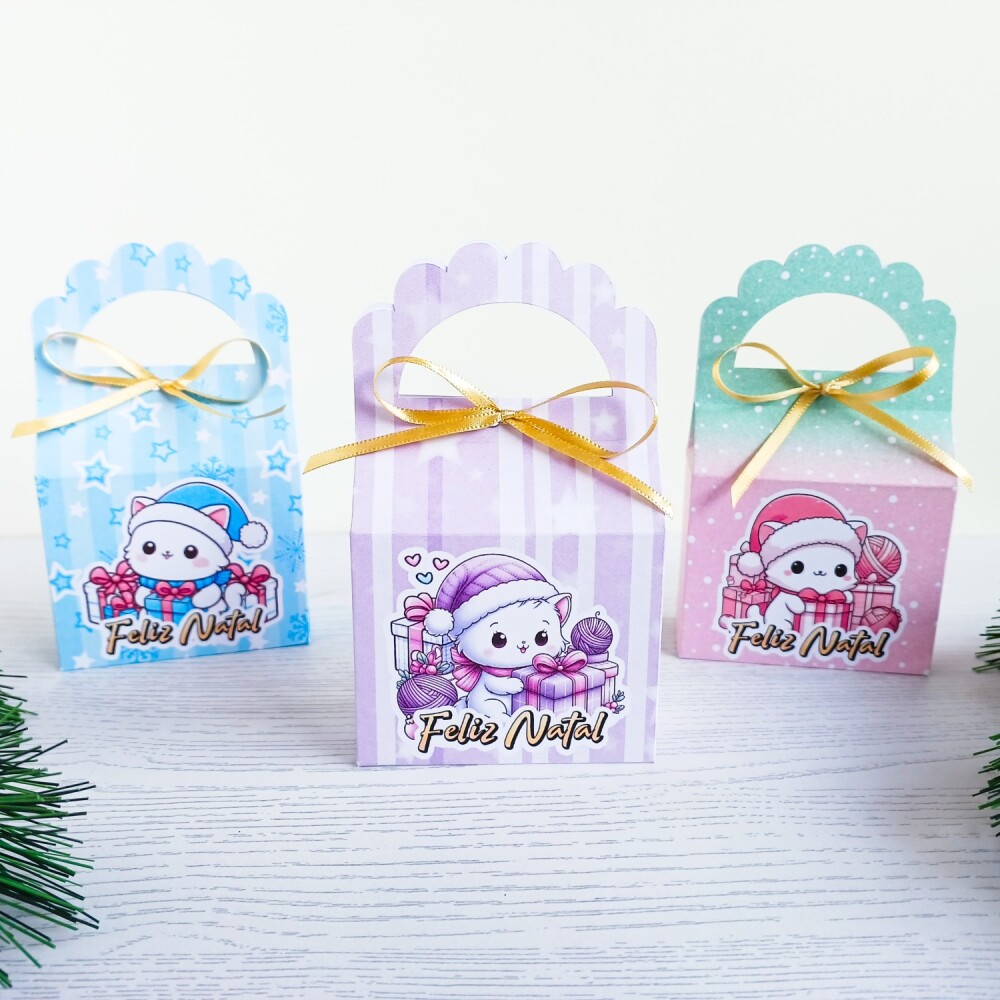 Kit 10 Caixas para 1 sabonete redondo Natal Gatinhos fofos
