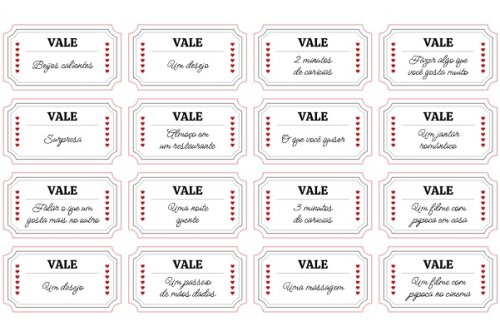 Vales do Amor, Tickets do Amor, Presente DIA DOS NAMORADOS