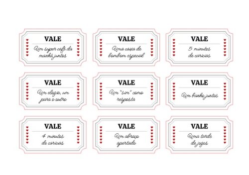 Vales do Amor, Tickets do Amor, Presente DIA DOS NAMORADOS