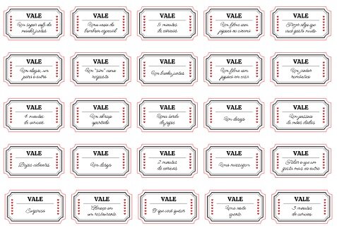 Vales do Amor, Tickets do Amor, Presente DIA DOS NAMORADOS
