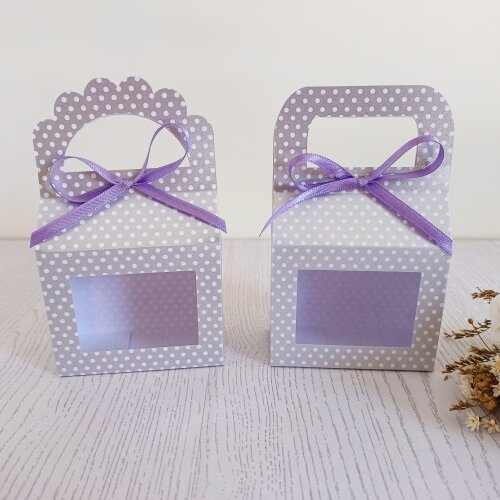 Kit 10 Caixas para lembrancinhas prata com poá Dias das Mães, n