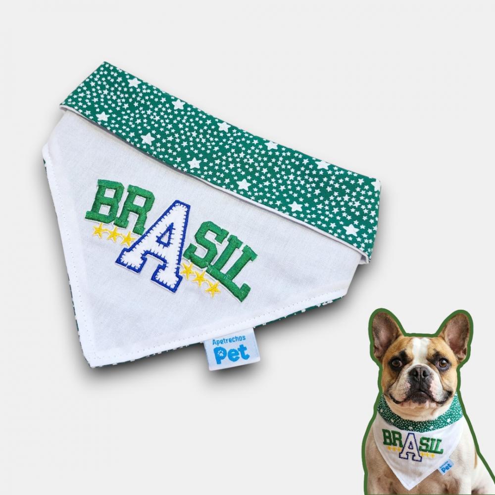 Bandana Pet Copa do Mundo Brasil - Tecido Premium e Bordado de Lu