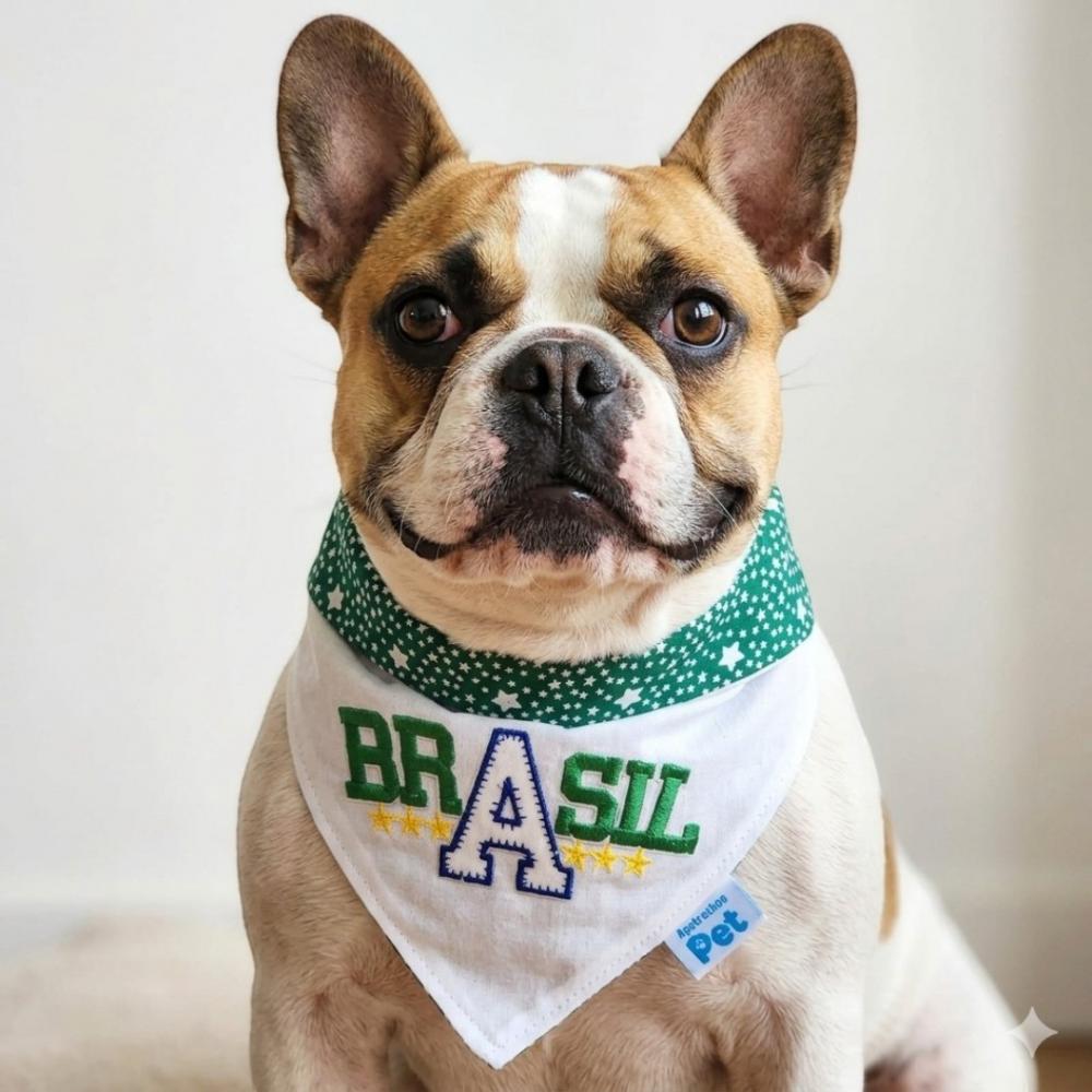 Bandana Pet Copa do Mundo Brasil - Tecido Premium e Bordado de Lu