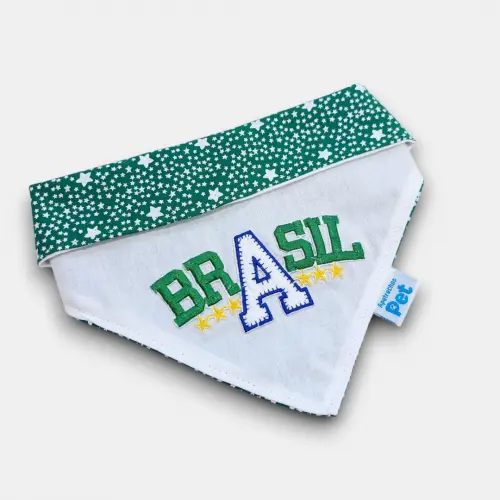 Bandana Pet Copa do Mundo Brasil - Tecido Premium e Bordado de Luxo