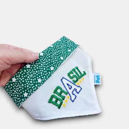 Bandana Pet Copa do Mundo Brasil - Tecido Premium e Bordado de Lu
