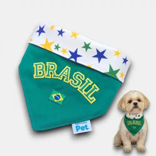 Bandana Pet Brasil Premium Bordada com Bandeira - Do PP ao GG