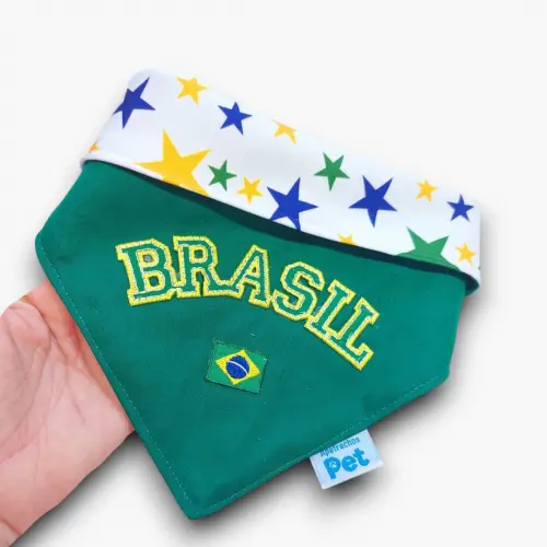 Bandana Pet Brasil Premium Bordada com Bandeira - Do PP ao GG