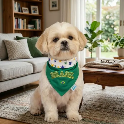 Bandana Pet Brasil Premium Bordada com Bandeira - Do PP ao GG