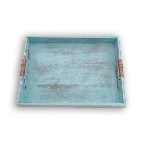 Bandeja de Madeira Rústica Náutica Azul Turquesa Café