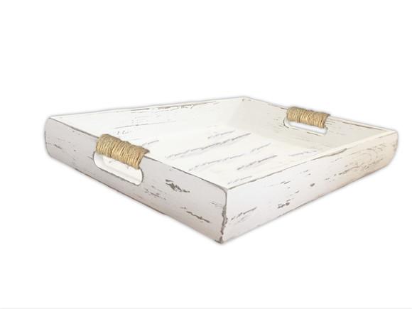 Bandeja Madeira Maciça Rustica Branco Off White Estilo Farm