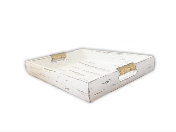 Bandeja Madeira Maciça Rustica Branco Off White Estilo Farm