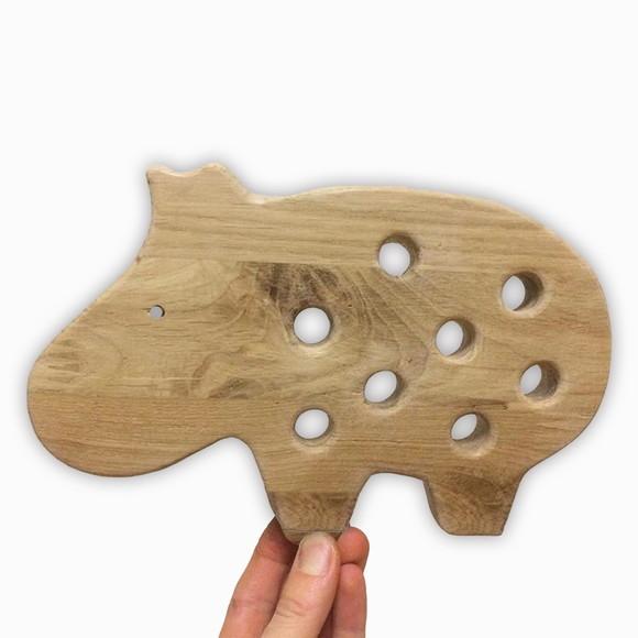 Brinquedo Madeira Laço Hipopótamo Montessori Pedagógico