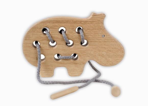 Brinquedo Madeira Laço Hipopótamo Montessori Pedagógico