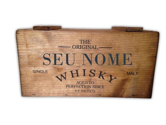 Caixa de Madeira com Tampo Personalizada Whisky Vinho