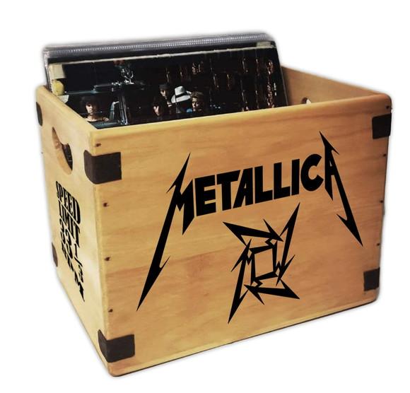 Caixa Madeira Vintage Discos Vinil Banda Heavy Metal