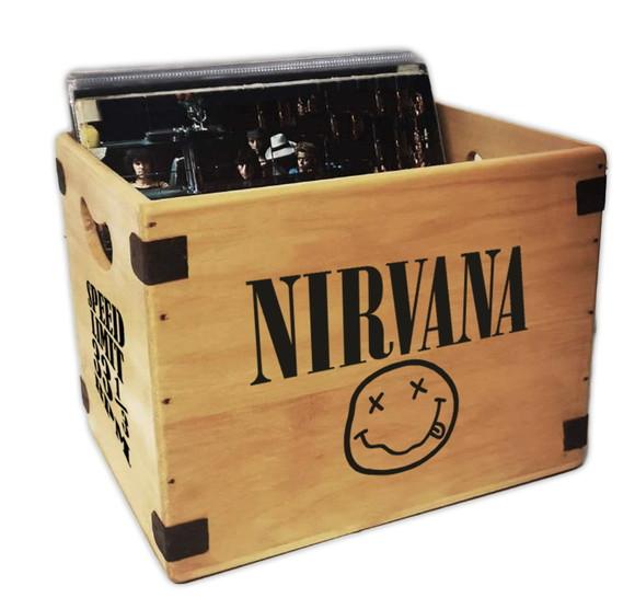 Caixa Madeira Vintage Organizador Discos Vinil Banda Nirvana