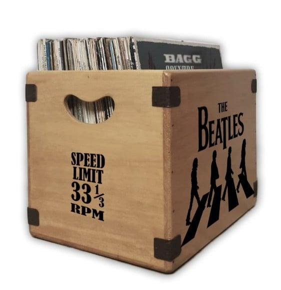 Caixa Madeira Vintage Organizador Discos Vinil Banda Rock