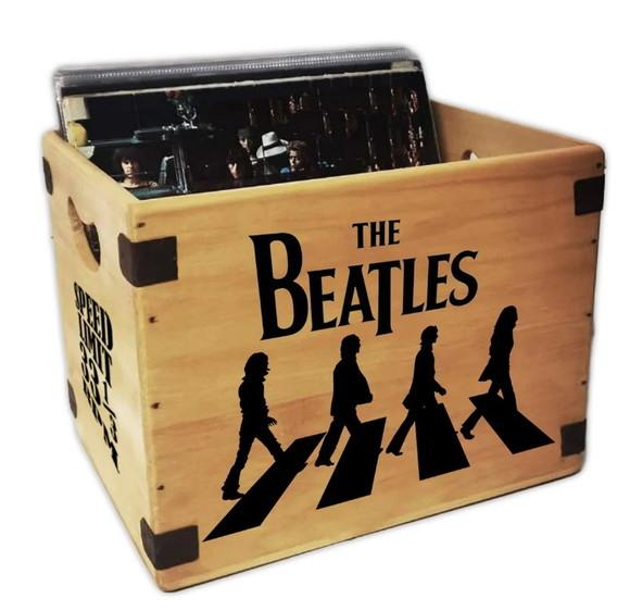 Caixa Madeira Vintage Organizador Discos Vinil Banda Rock