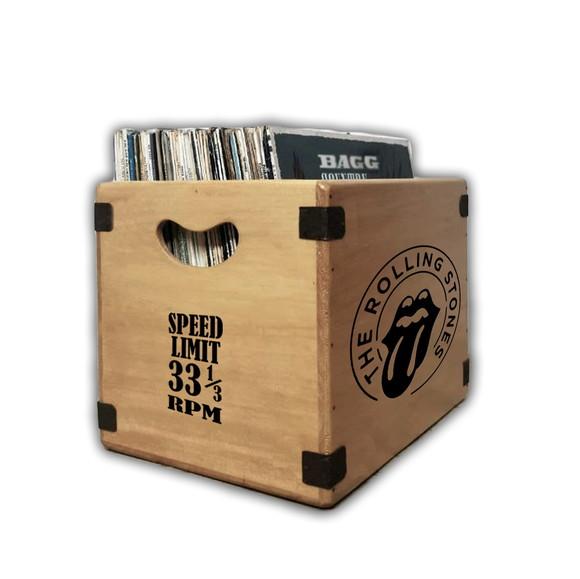 Caixa Madeira Vintage Organizador Discos Vinil Banda Rock