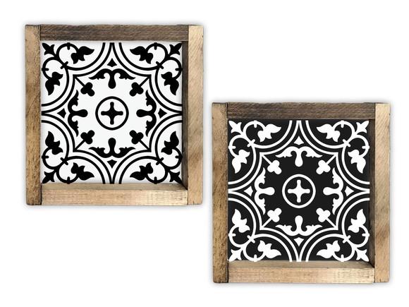 Duo de Quadros Pintados em Madeira Estilo Azulejos Antigos