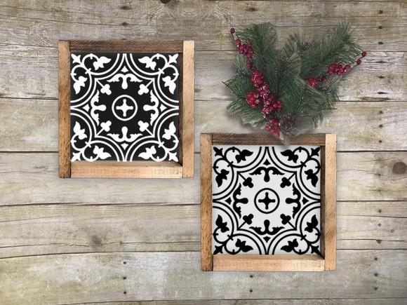 Duo de Quadros Pintados em Madeira Estilo Azulejos Antigos