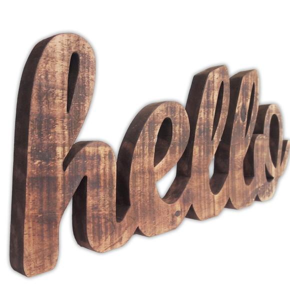 Letra Mesa Madeira Rústica Boho Farmhouse Hello