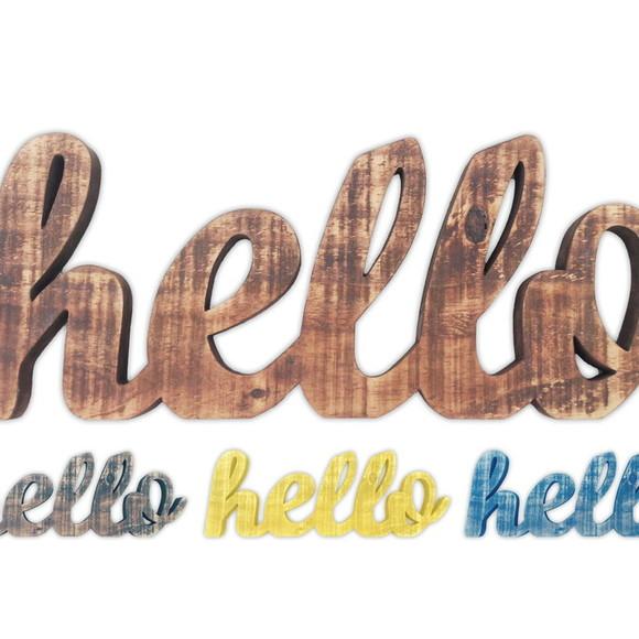 Letra Mesa Madeira Rústica Boho Farmhouse Hello