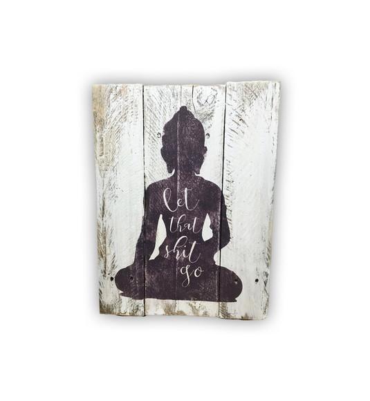 Placa Decorativa Ripas Madeira Buda Meditação Yoga