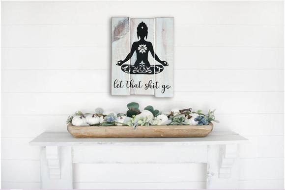 Placa Decorativa Ripas Madeira Buda Meditação Yoga