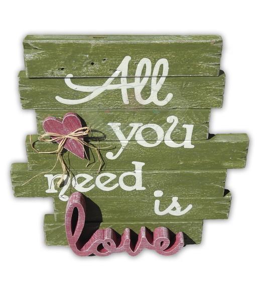 Placa Madeira Rústica Ripas All You Need Is Love