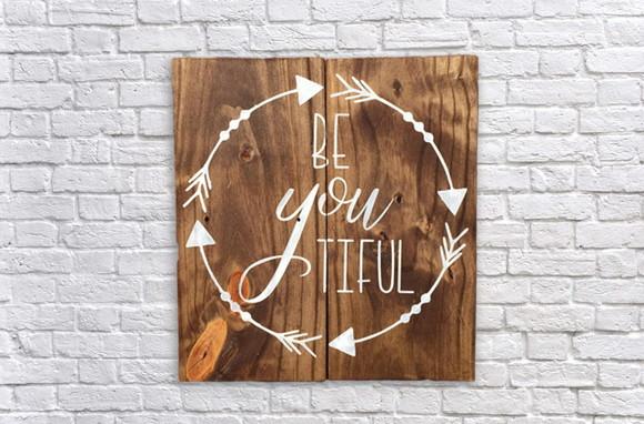 Placa Madeira Rústica Decorativa Be You Tiful
