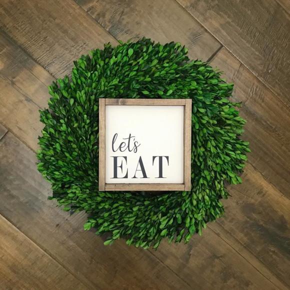 Quadro Rústico Pintado Let's Eat Preto Branco Área Gourmet