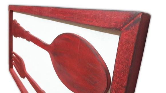 Quadro Talheres Relevo Vermelho Espaço Gourmet Cozinha Farm