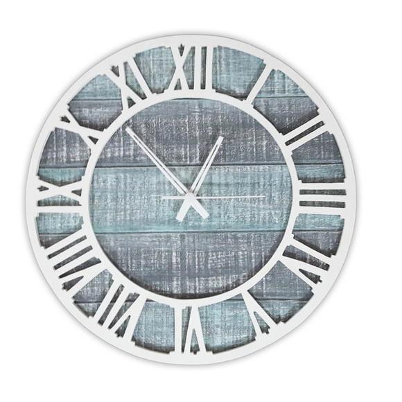 Relógio Parede Madeira Decorativo Ripas Turquesa Cinza Roman