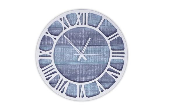 Relógio Parede Madeira Decorativo Ripas 2 Tons Azul Romano