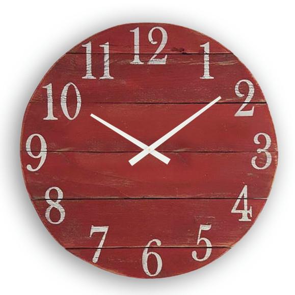 Relógio Parede Ripas Patina Vermelho Rústico Madeira