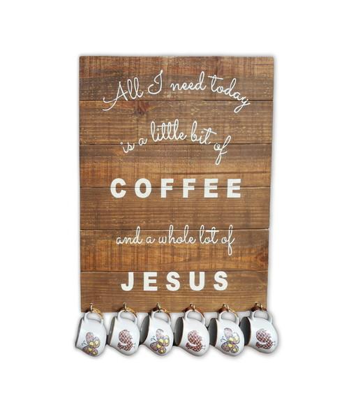 Super Painel Porta Xícaras Rústico Madeira Coffee & Jesus