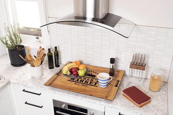 Tampo Fogão Cooktop Bandeja Farmhouse Madeira Alça Metal