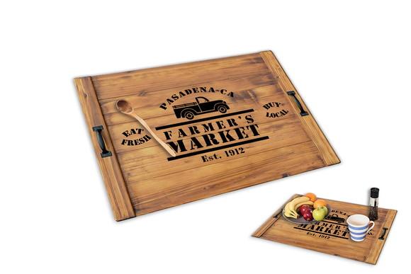 Tampo Fogão Cooktop Bandeja Farmhouse Madeira Alça Metal