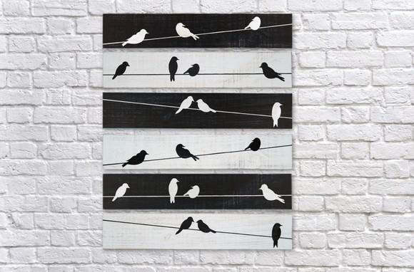 Trio de Placas Decorativas em Madeira Pássaros