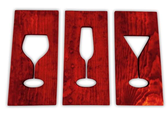 Trio Placas Madeira Taças Decoração Bar Área Gourmet