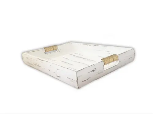 Bandeja Madeira Maciça Rustica Branco Off White Estilo Farm